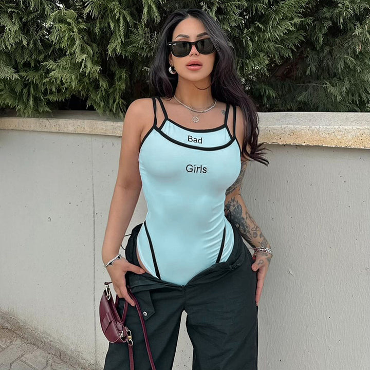Light Blue Contrast Binding Bodysuit