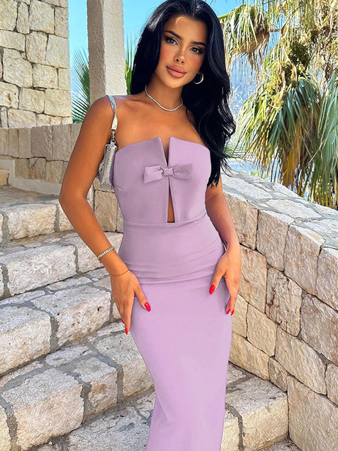 Purple Double Key Hole Detail Dress