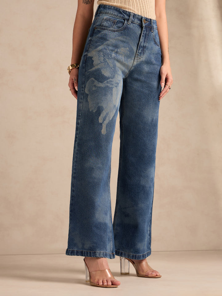 Blue Acid Wash Straight Fit Jeans