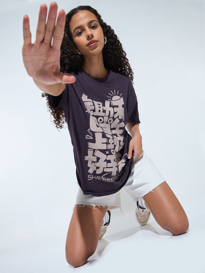 Purple Crew Neck Graphic T-Shirt