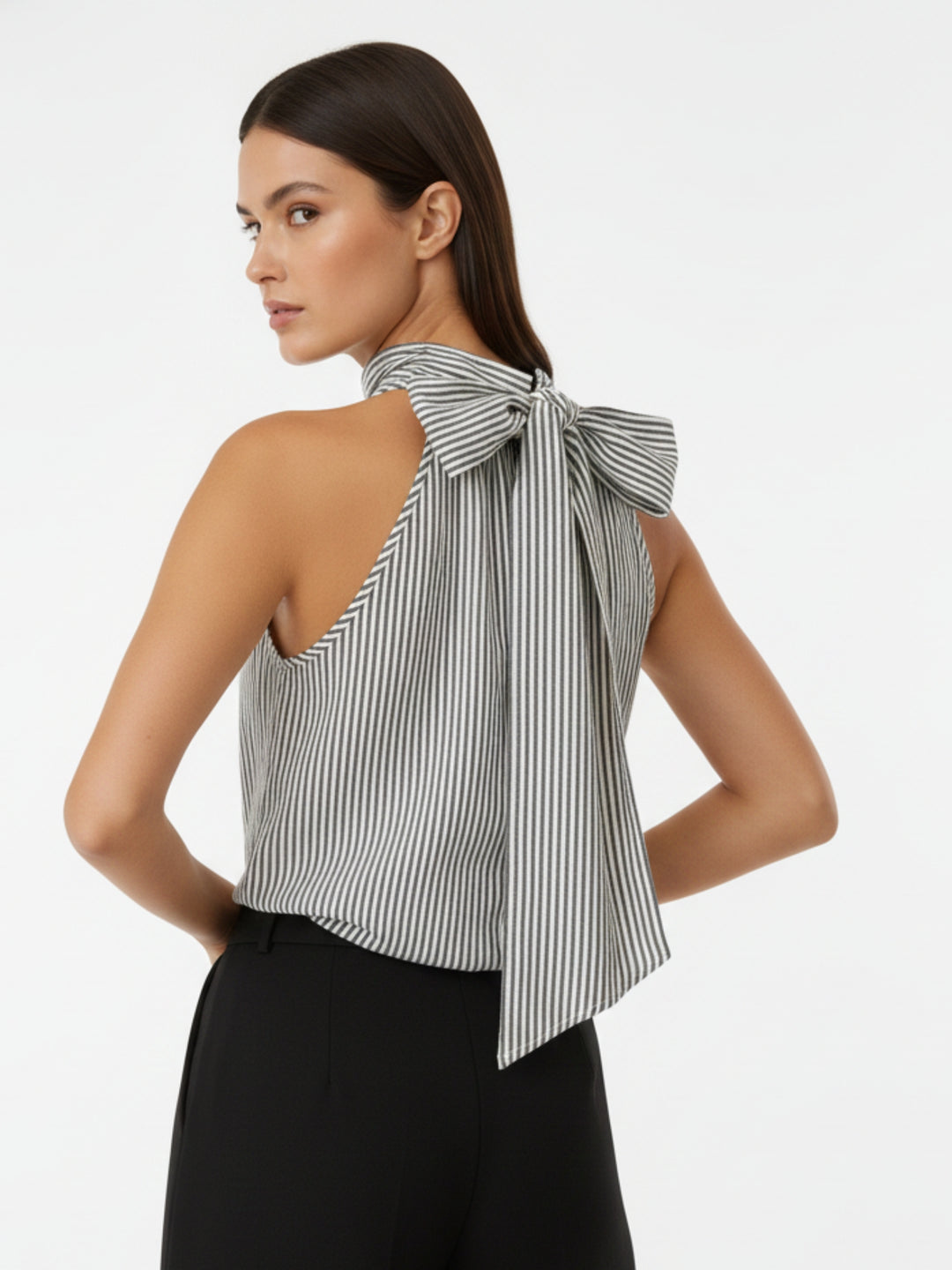 White Stripe Halter Neck Top