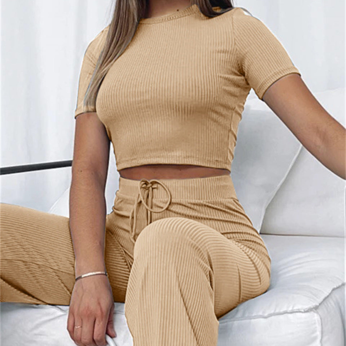 Beige Ribbed Co-Ord Set