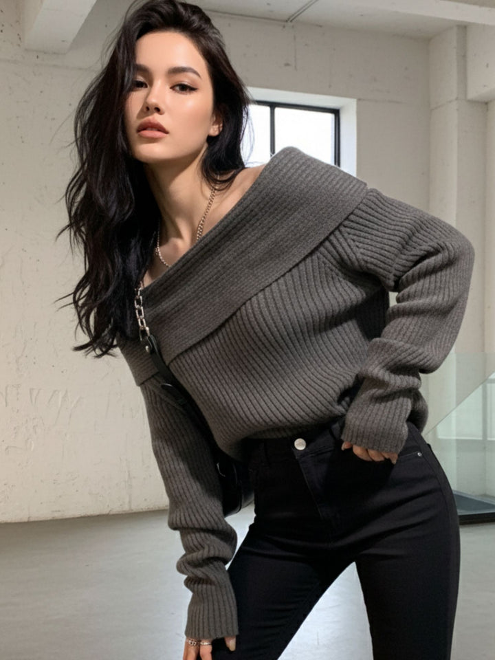 Charcoal Off Shoulder Full Sleeve Top