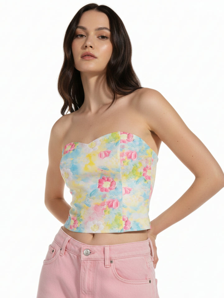 Multi Printed Sweetheart Tube Neckline