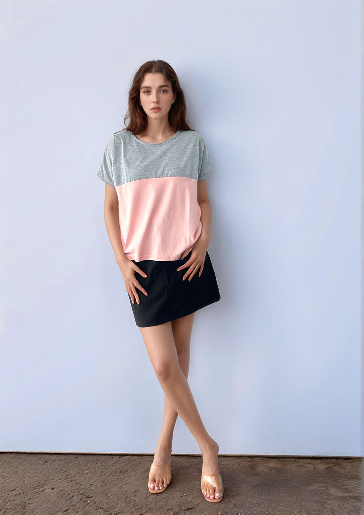 Grey Colour Block Elasticated Hem T-Shirt