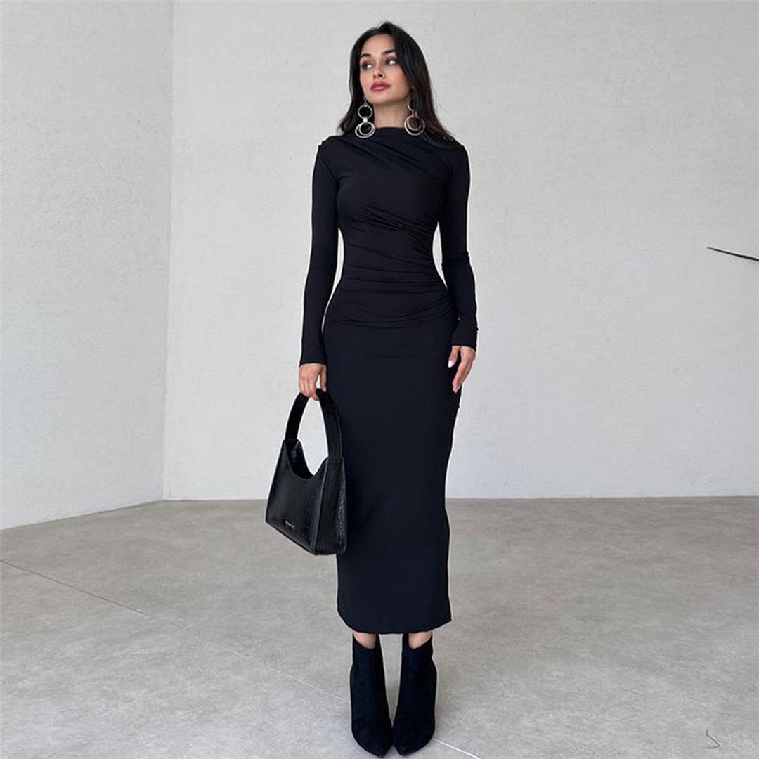 Solid Black Long Sleeve Bodycon Dress
