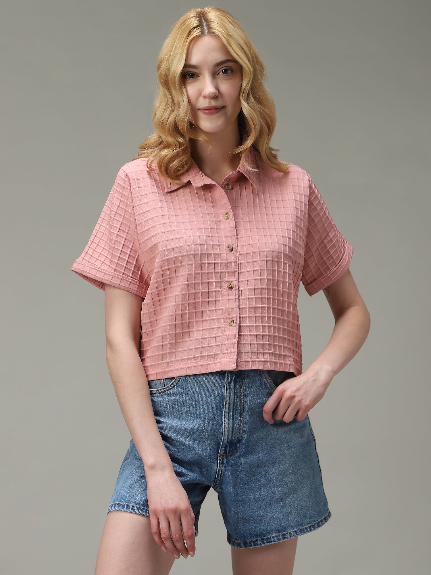 Pink Cropped Flowy Shirt