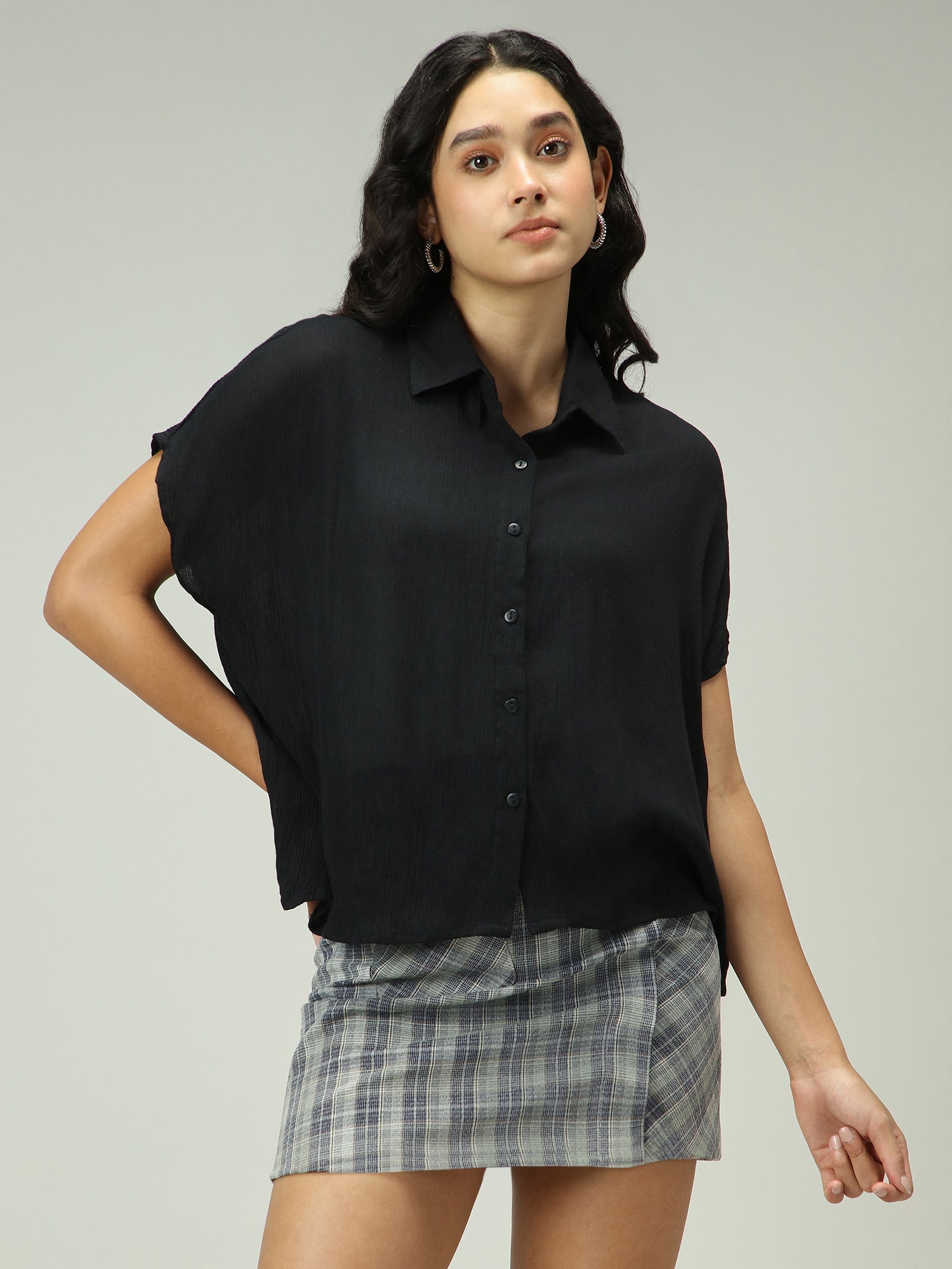 Black Solid Flowy Shirt