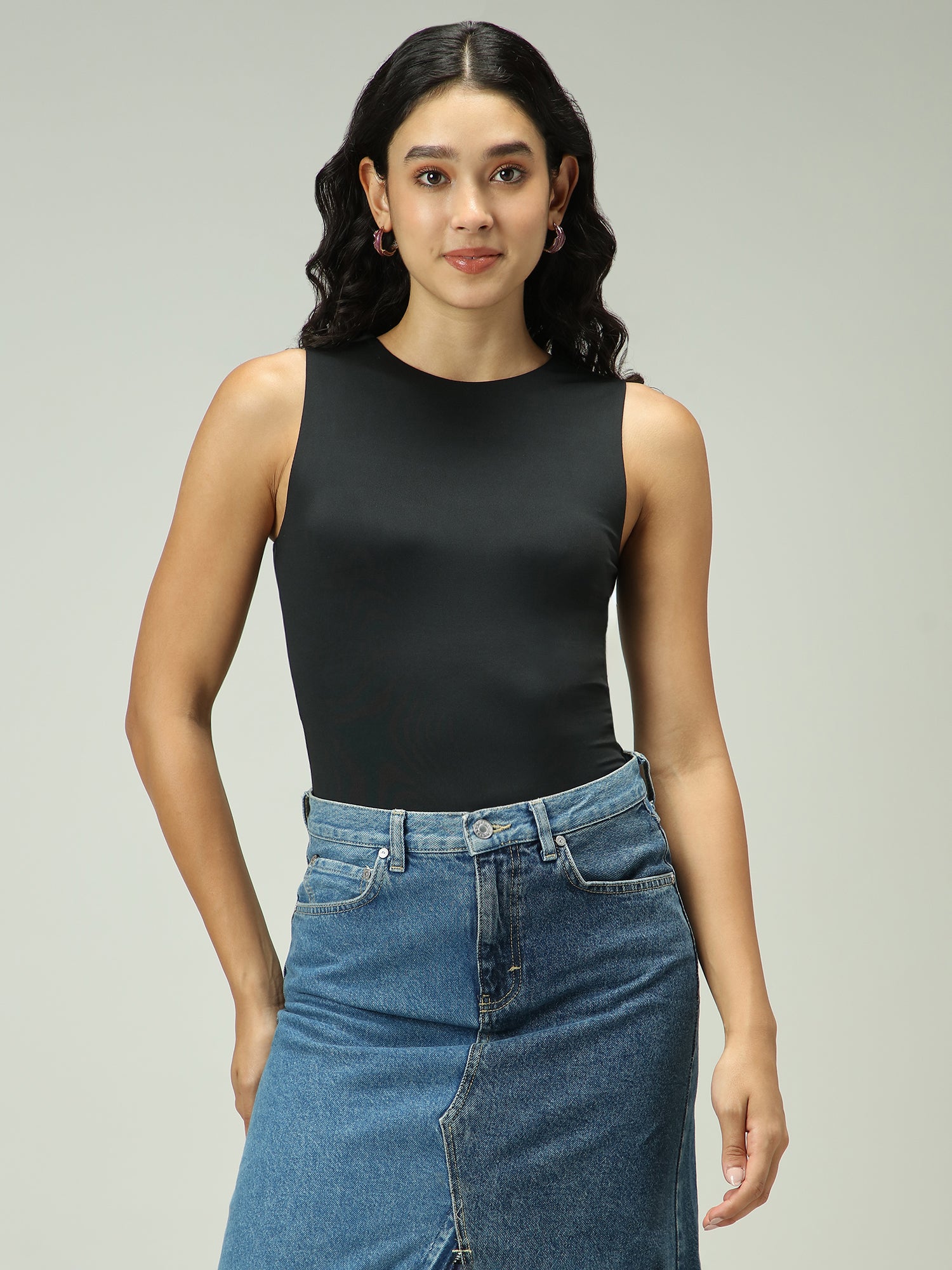 Black Basic Sleeveless Bodysuit