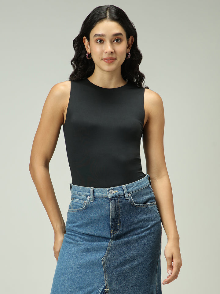 Black Basic Sleeveless Bodysuit