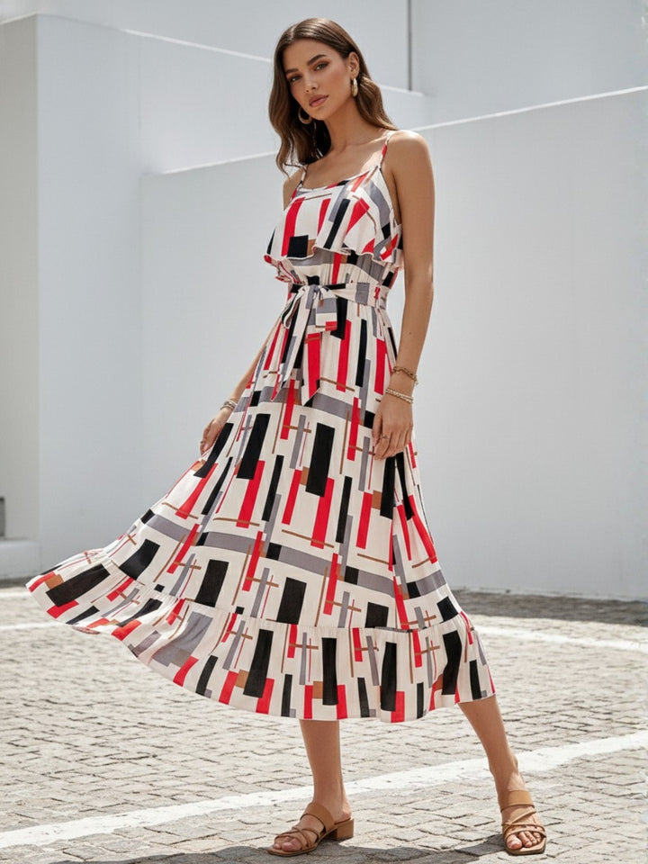 Multi Spaghetti Strap Waist Tie-Up Dress