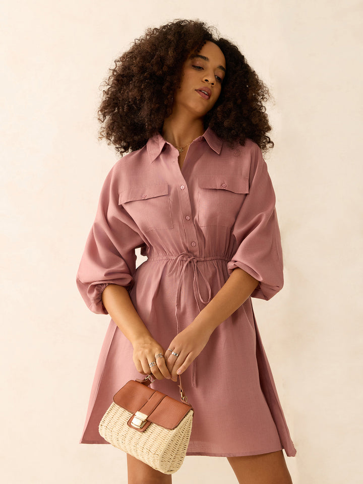 Beige Mini Utility Detail Dress