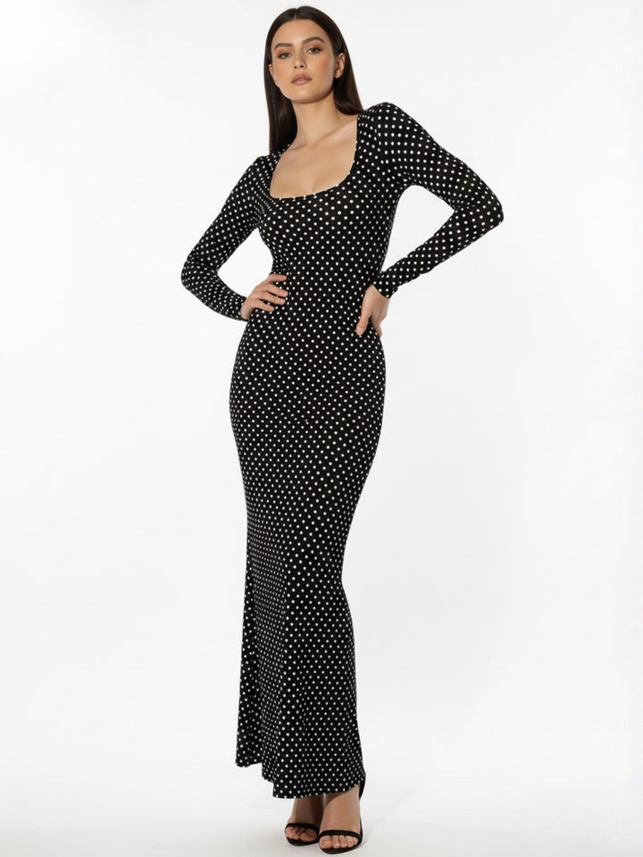 Black Scoop Neck Polka Dot Dress