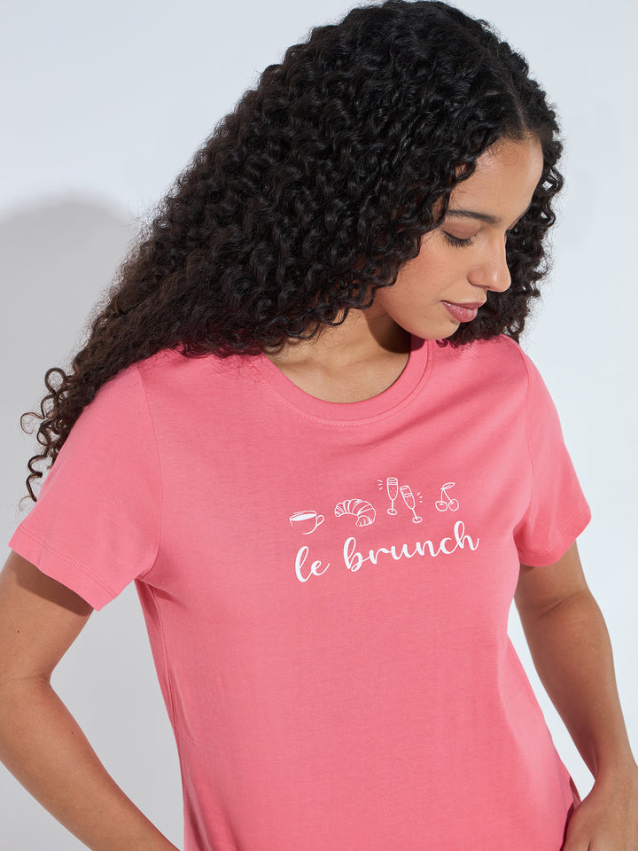 Pink Short Sleeves Crew Neck T-Shirt