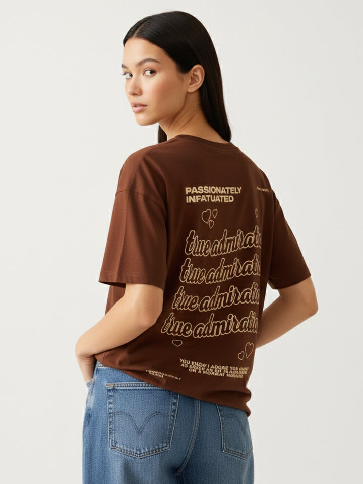 Brown Crew Neck Graphic T-Shirt