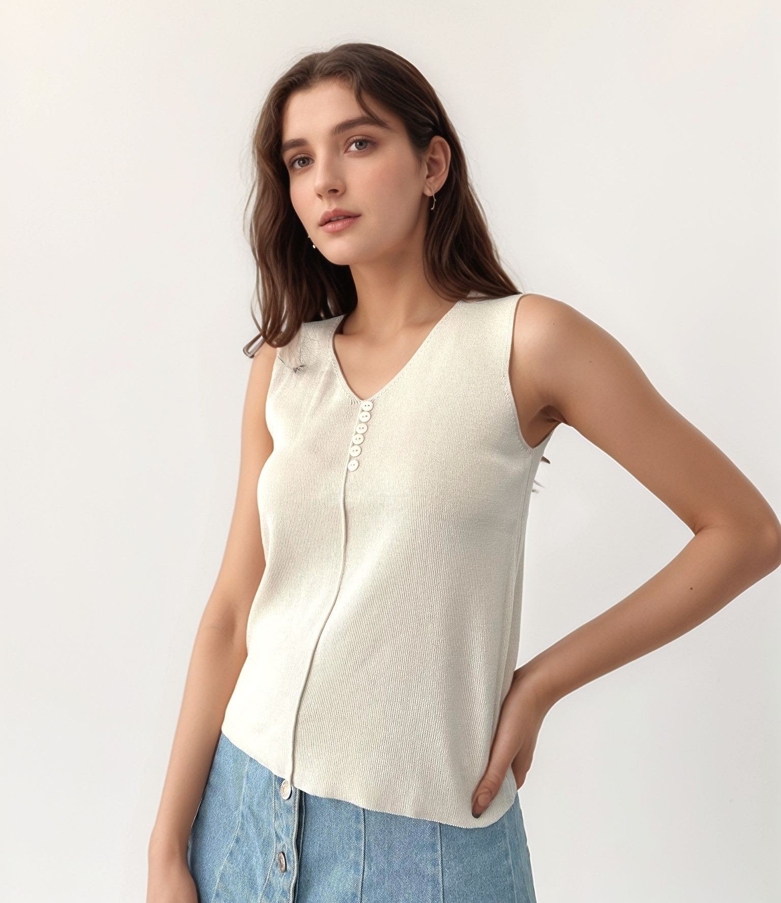 Cream Tank Top with Embroidery Detailing