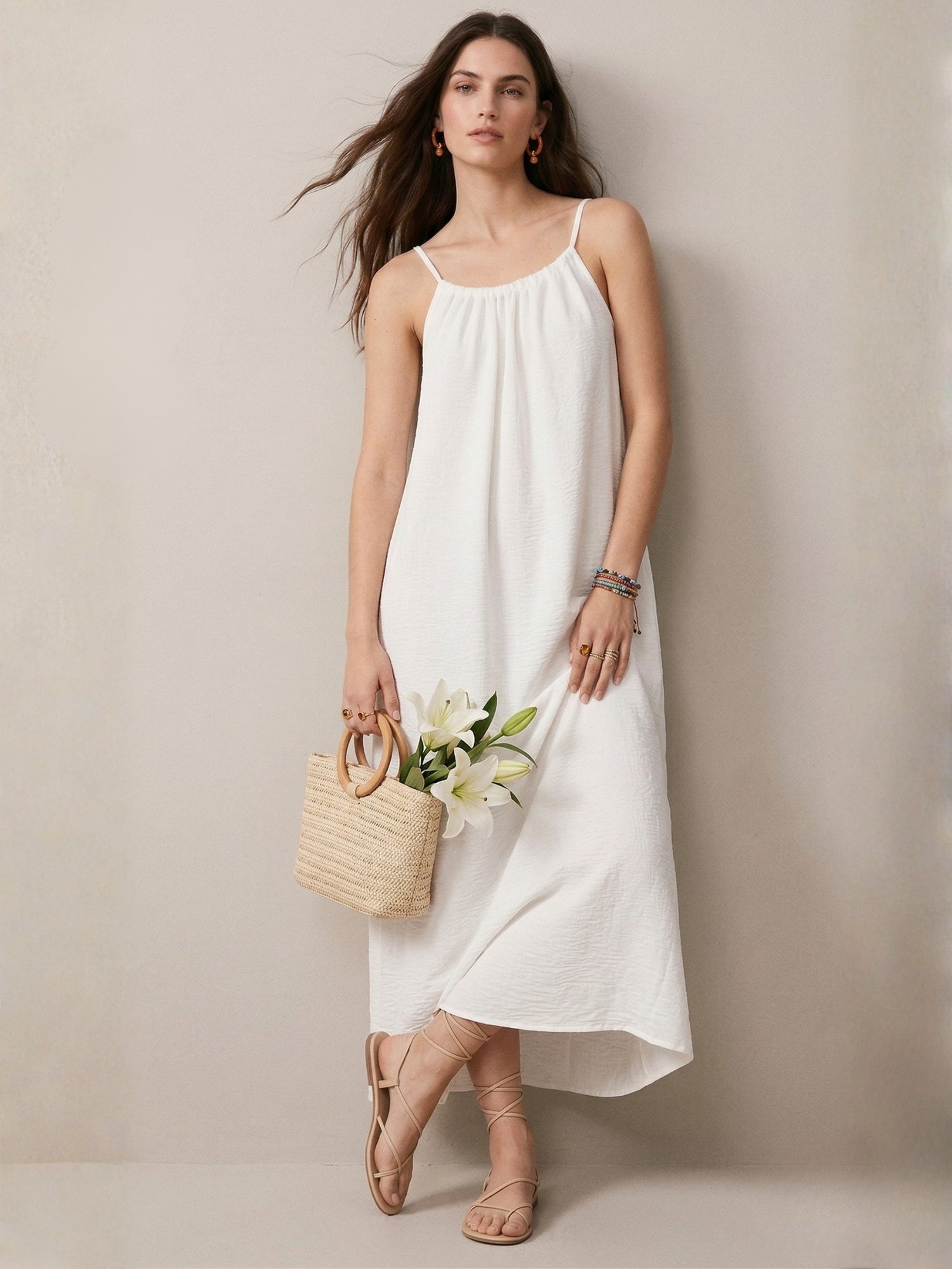White Spaghetti Strap Open Back Relaxed Dress