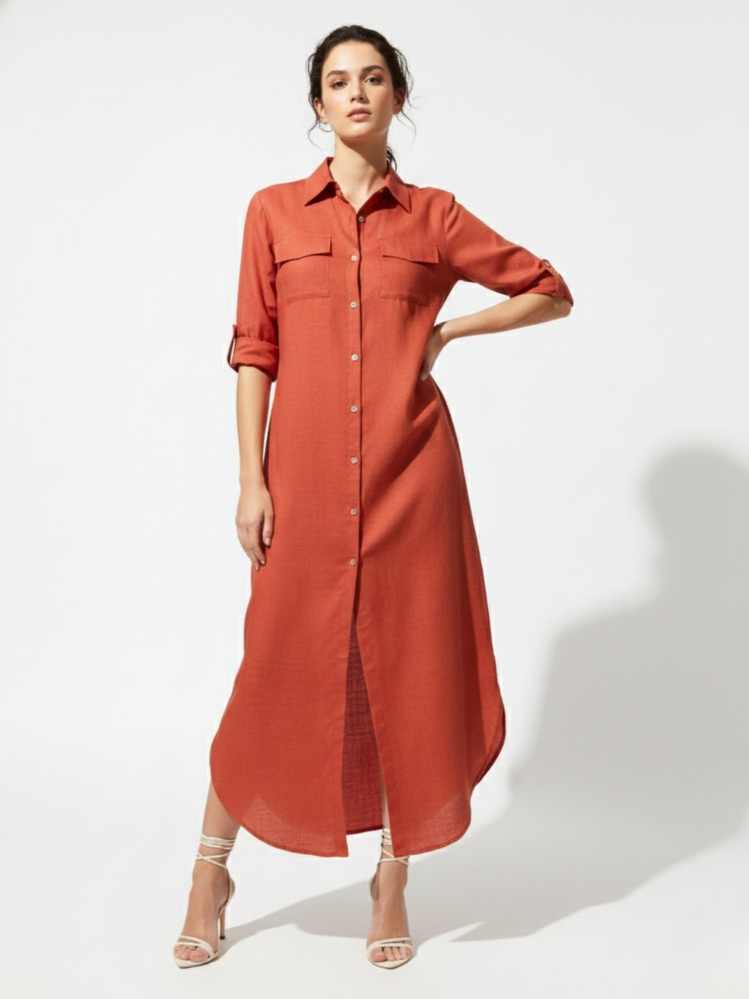 Shop Orange Long Shirt Dress - for Women | OUTZIDR