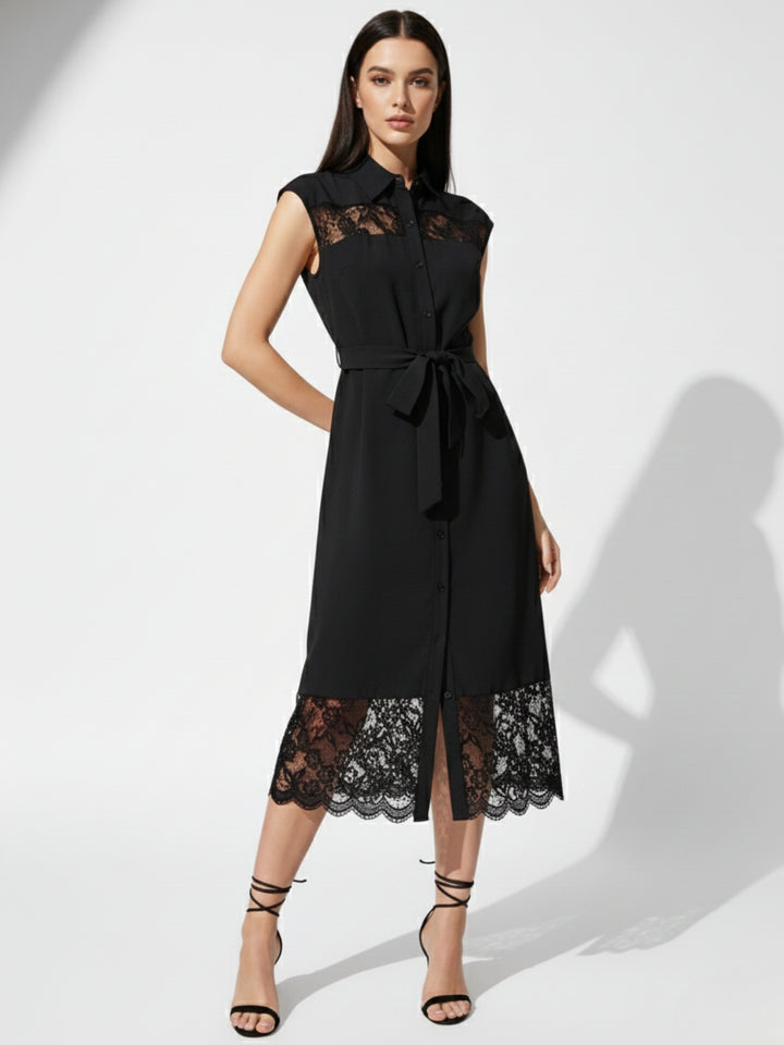 Black Sleeveless Lace Detail Dress