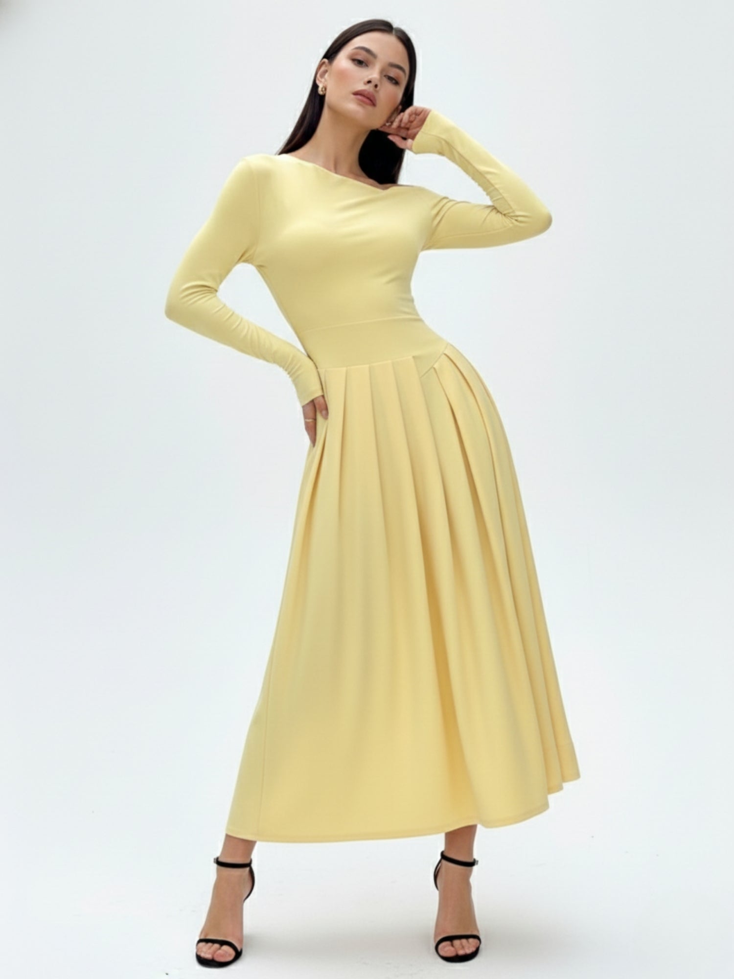 Yellow Full Sleeve One Shoulder Dress
