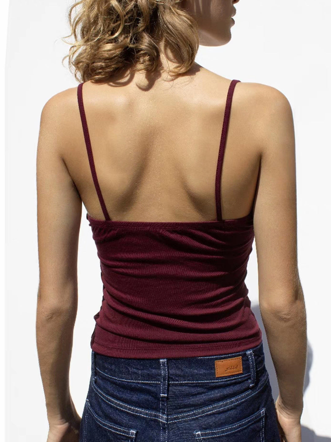 Wine Strappy Lace Detail Cami Top
