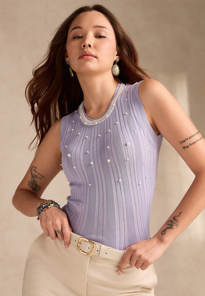 Lilac Studded Neck Tank