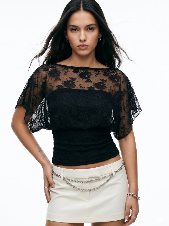 Black Blouson Lace Top