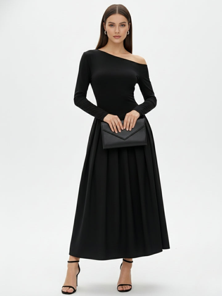 Black Full Sleeve One Shoulder Dress