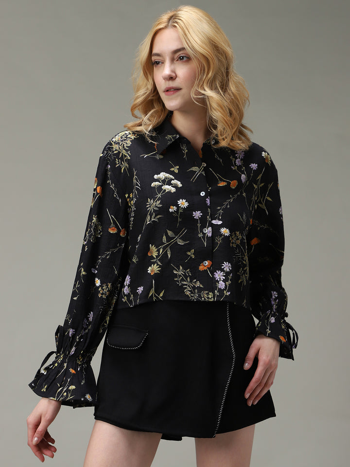 Black Printed Textured Shirt