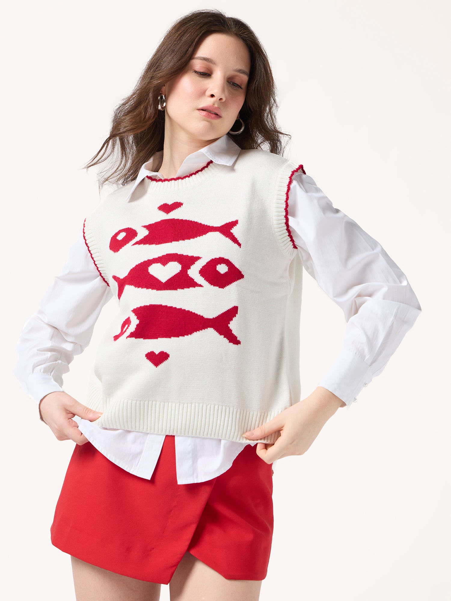 Off White Sleeveless Contrast Rib Sweater