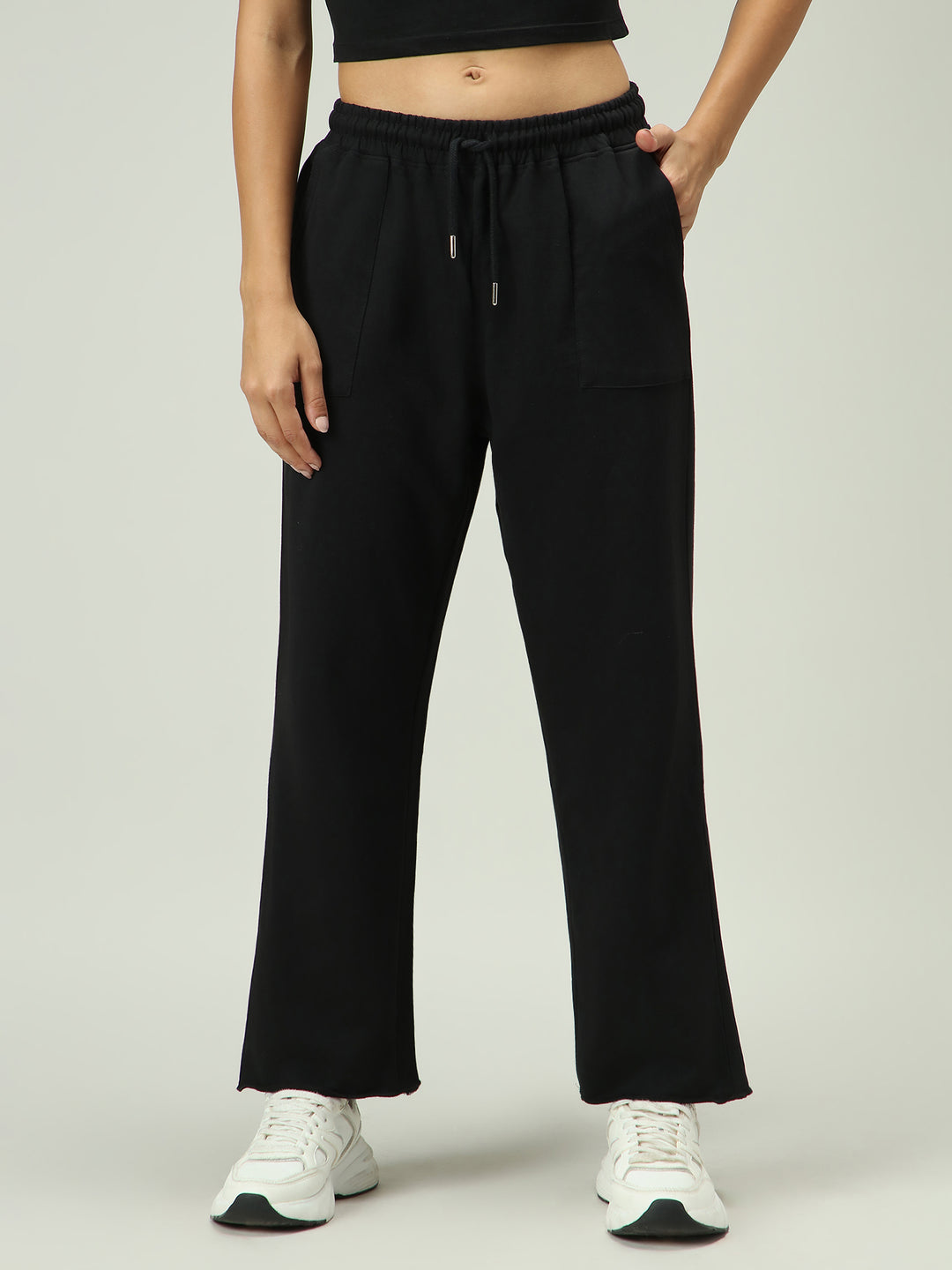 Black Patch Pocket Wide Leg Sweatpants