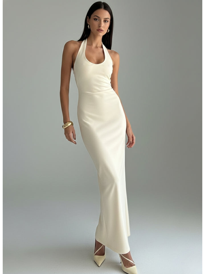 Cream Halter Neck Fitted Dress