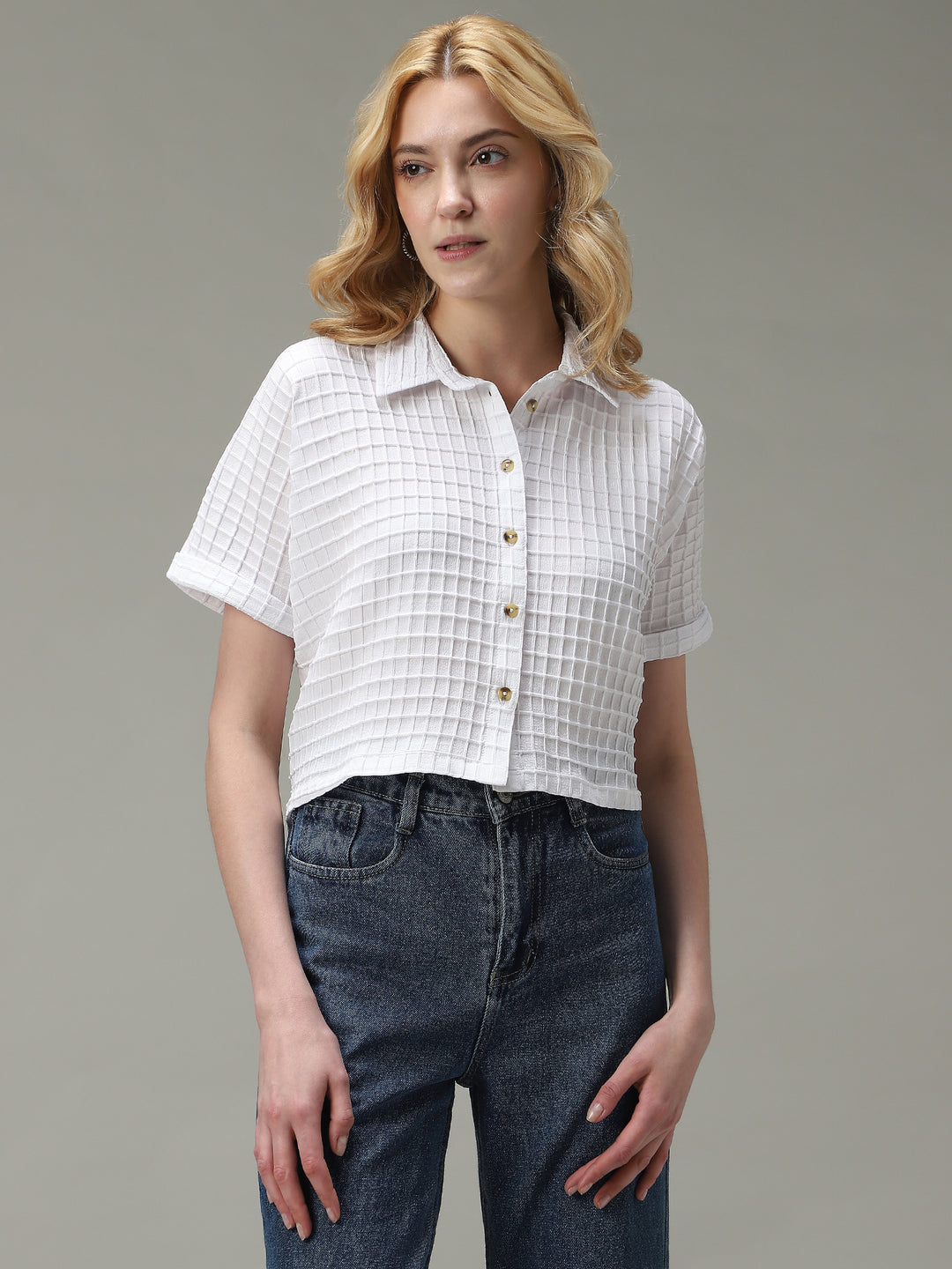 White Cropped Flowy Shirt