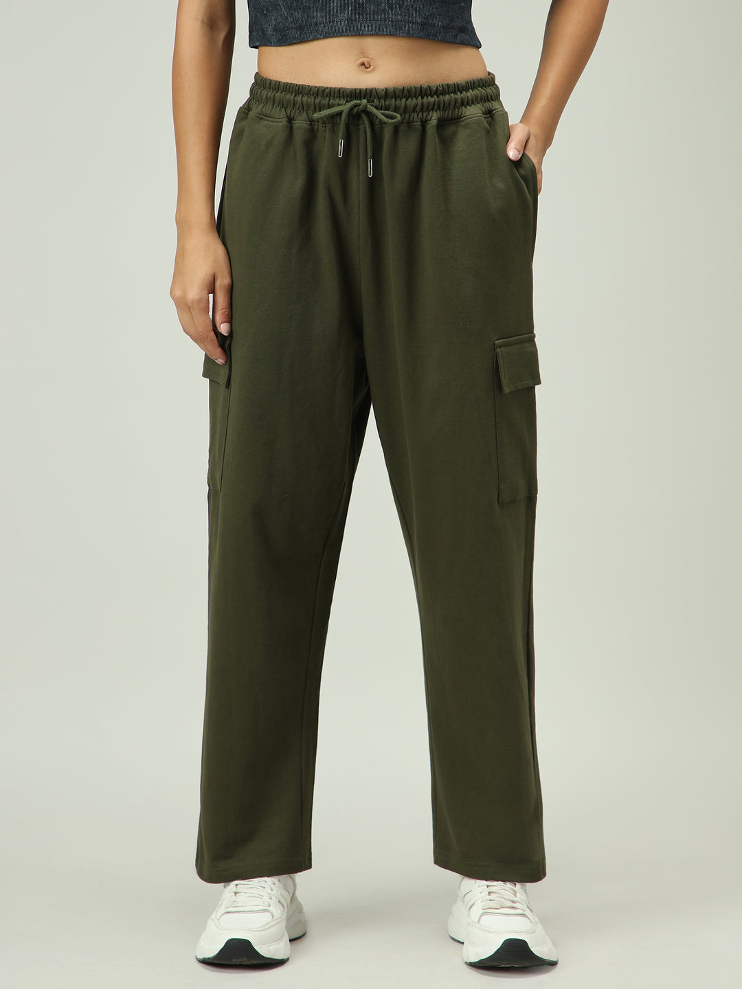 Olive Cargo Pocket Wide Leg Sweatpants