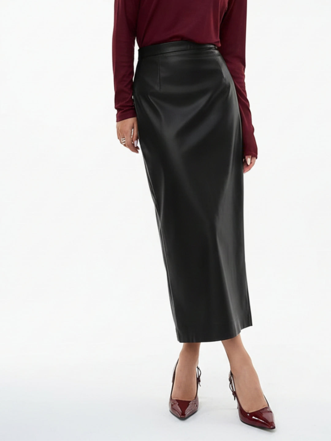 Black High Waist Fitted Pu Skirt