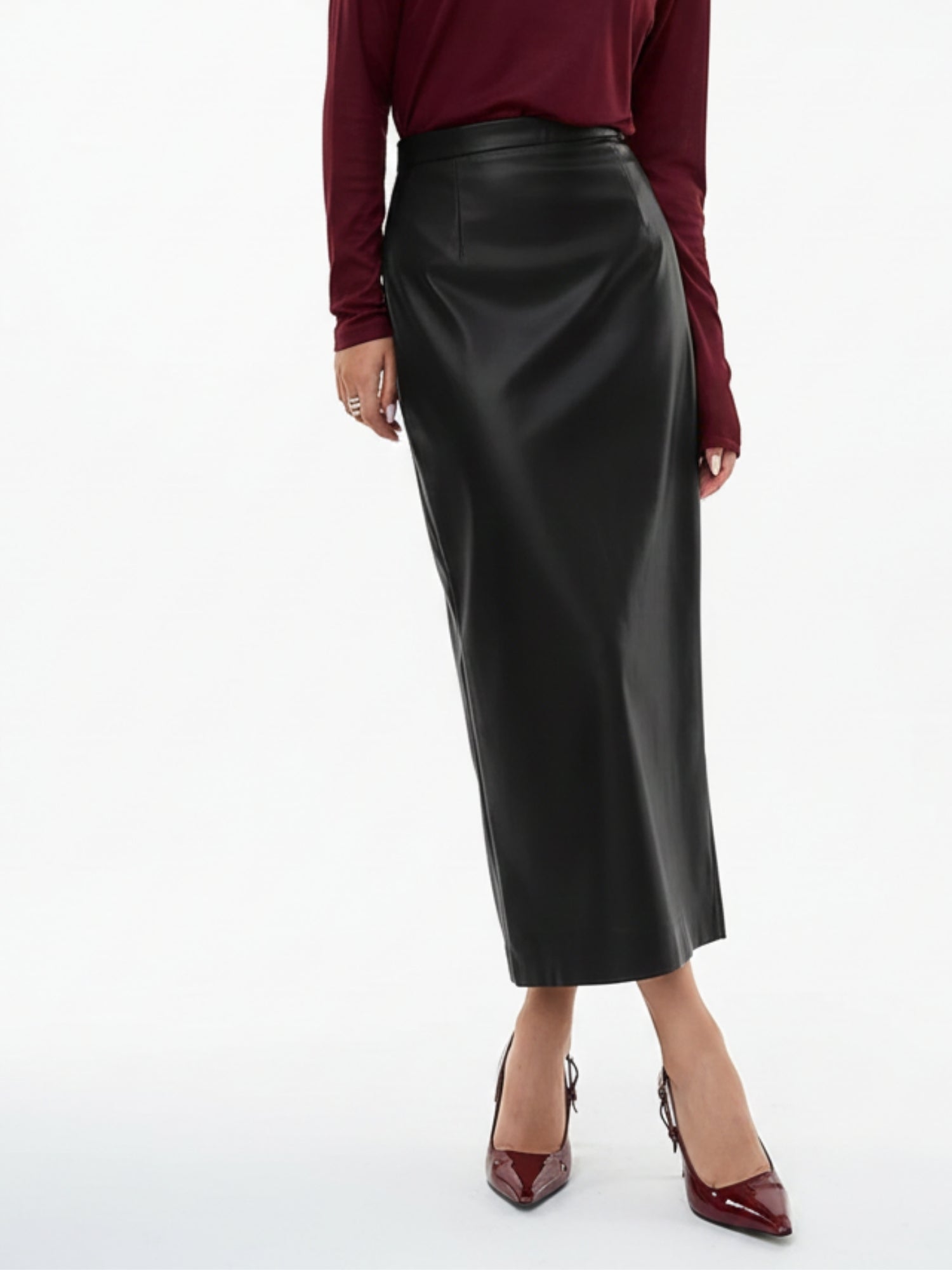 Black High Waist Fitted Pu Skirt