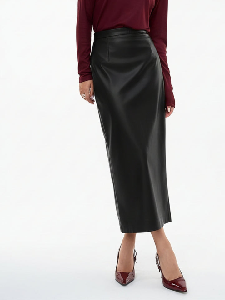 Black High Waist Fitted Pu Skirt