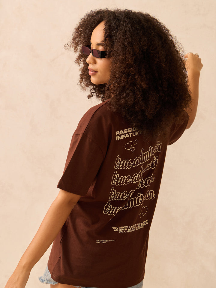 Brown Crew Neck Graphic T-Shirt