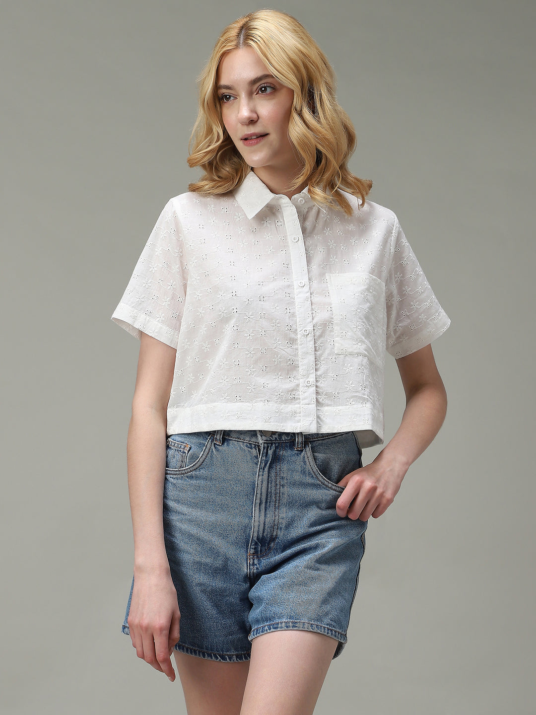 White Cropped Schifley Shirt
