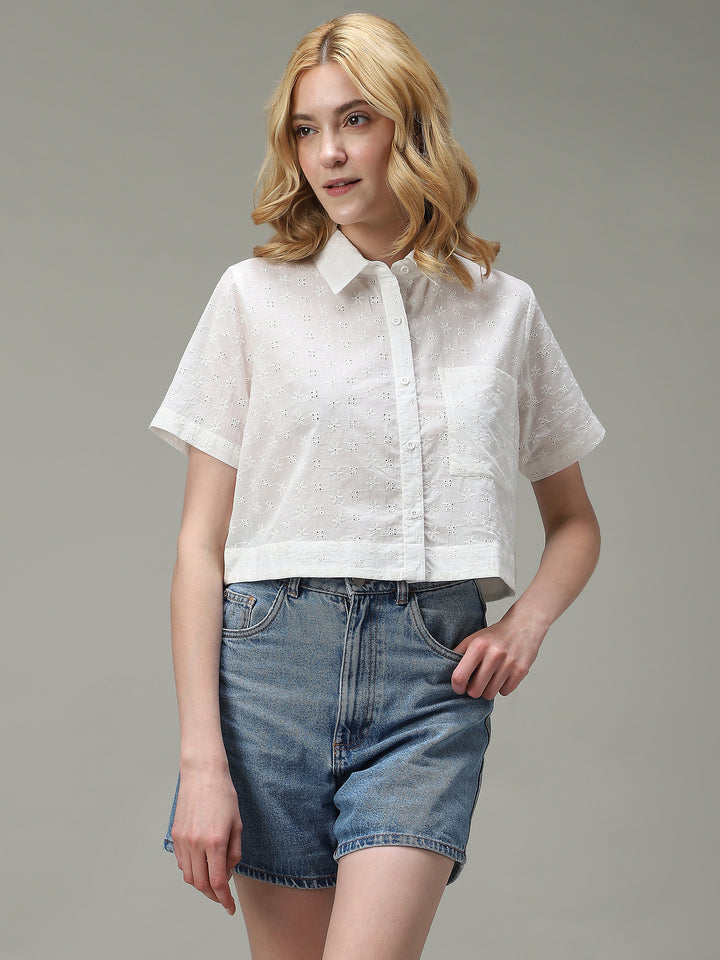 White Cropped Schifley Shirt