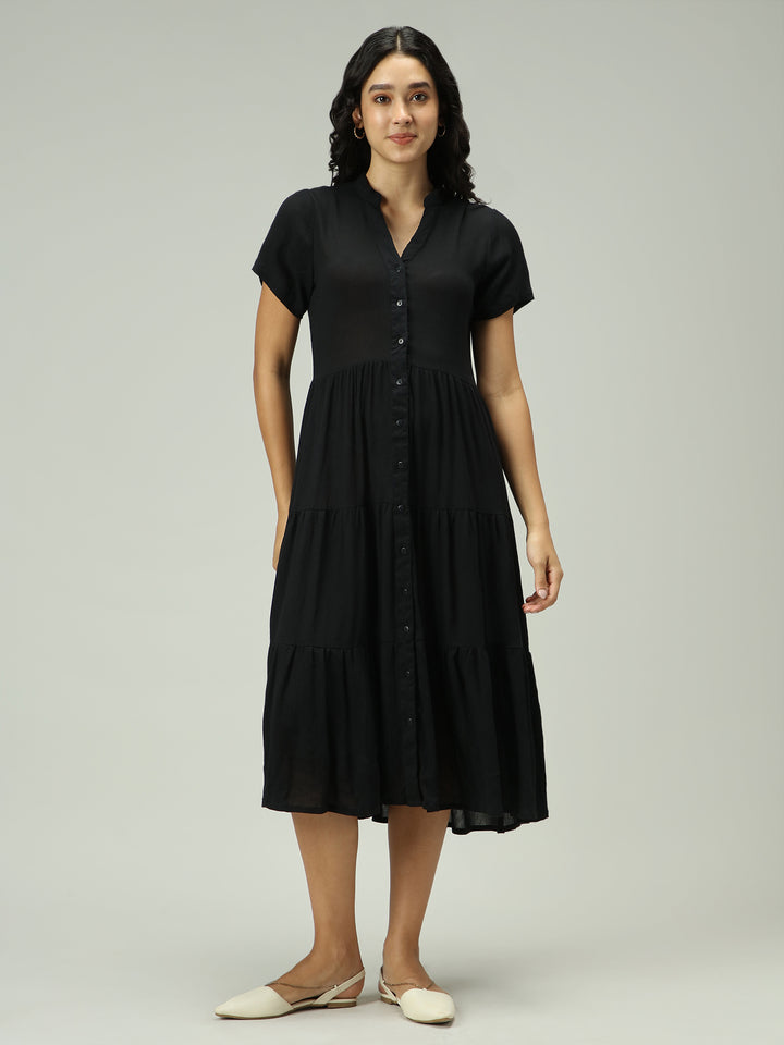 Black Button Down Tiered Midi