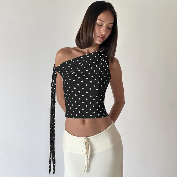 Black Asymmterical Neckline Fitted Top