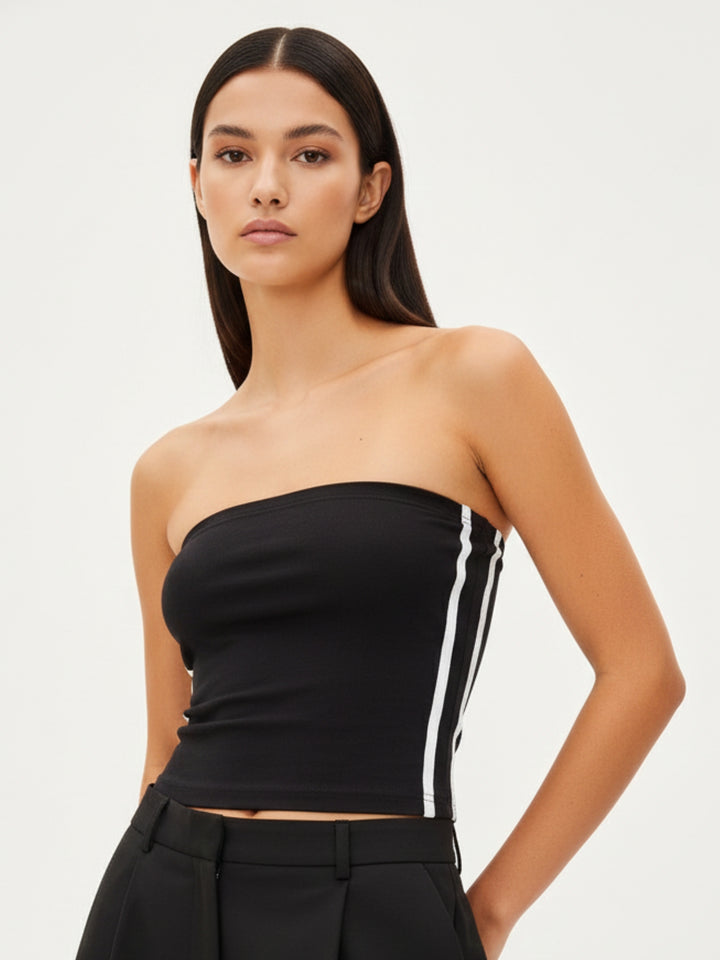 Black Tube Striped Top