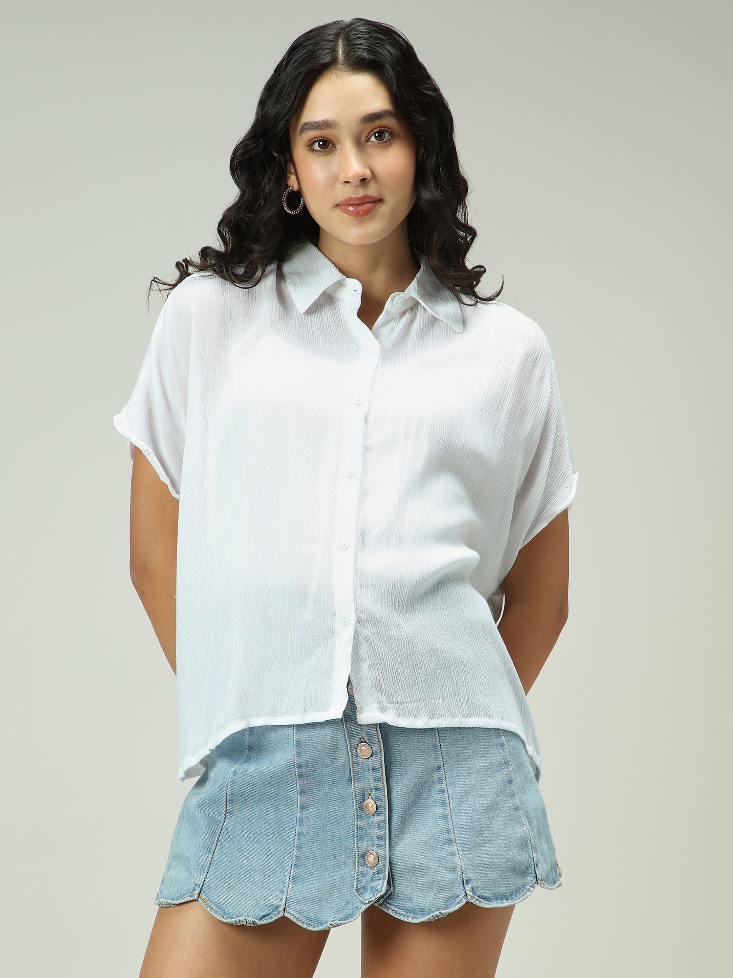 White Solid Flowy Shirt