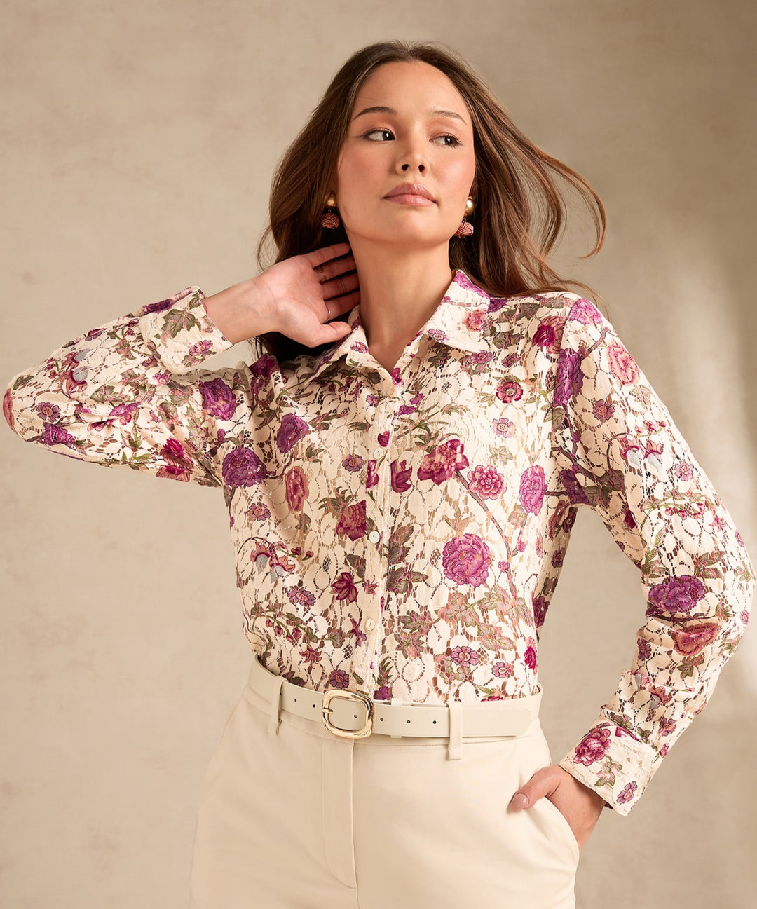 Multi Womens Shirt With Printed Lace Fabric
