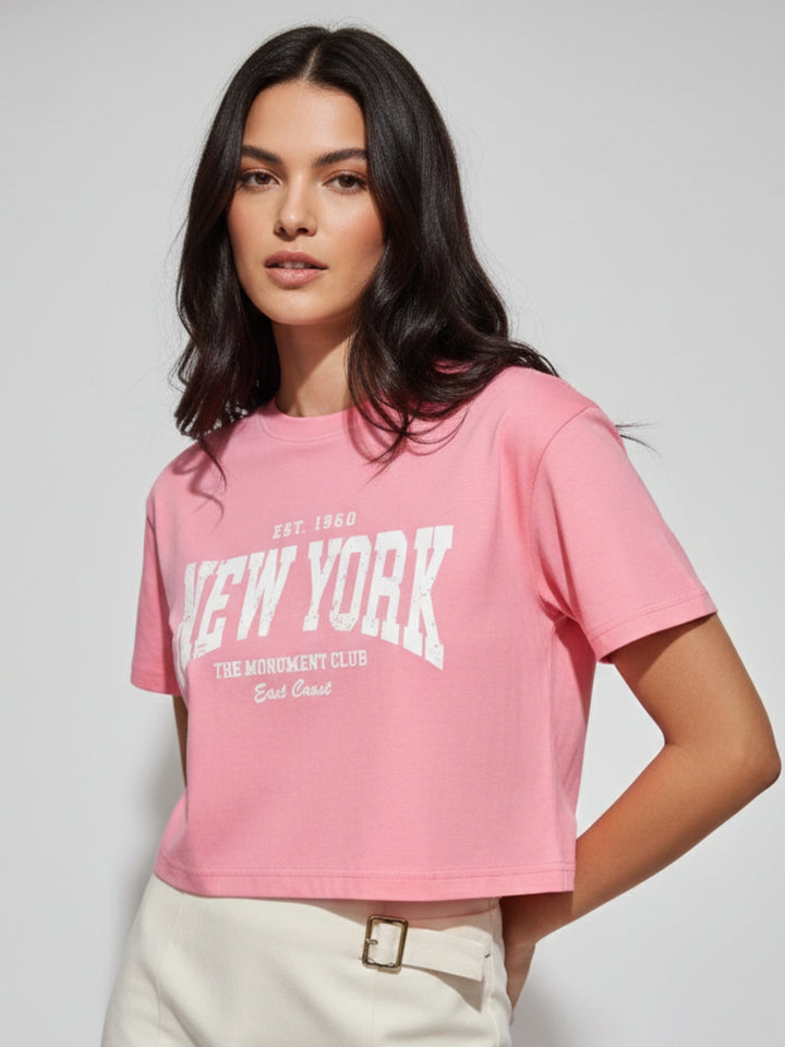 Pink Cropped Boxy Tshirt With Graphic