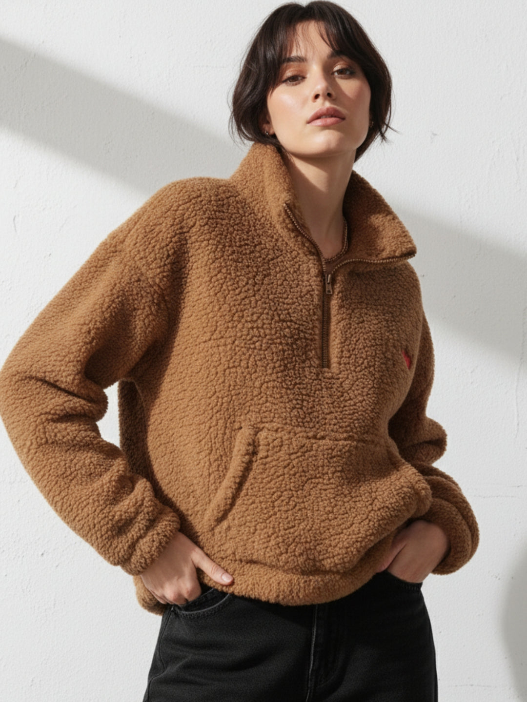 Brown Full Sleeve Funnel Neck Sweater