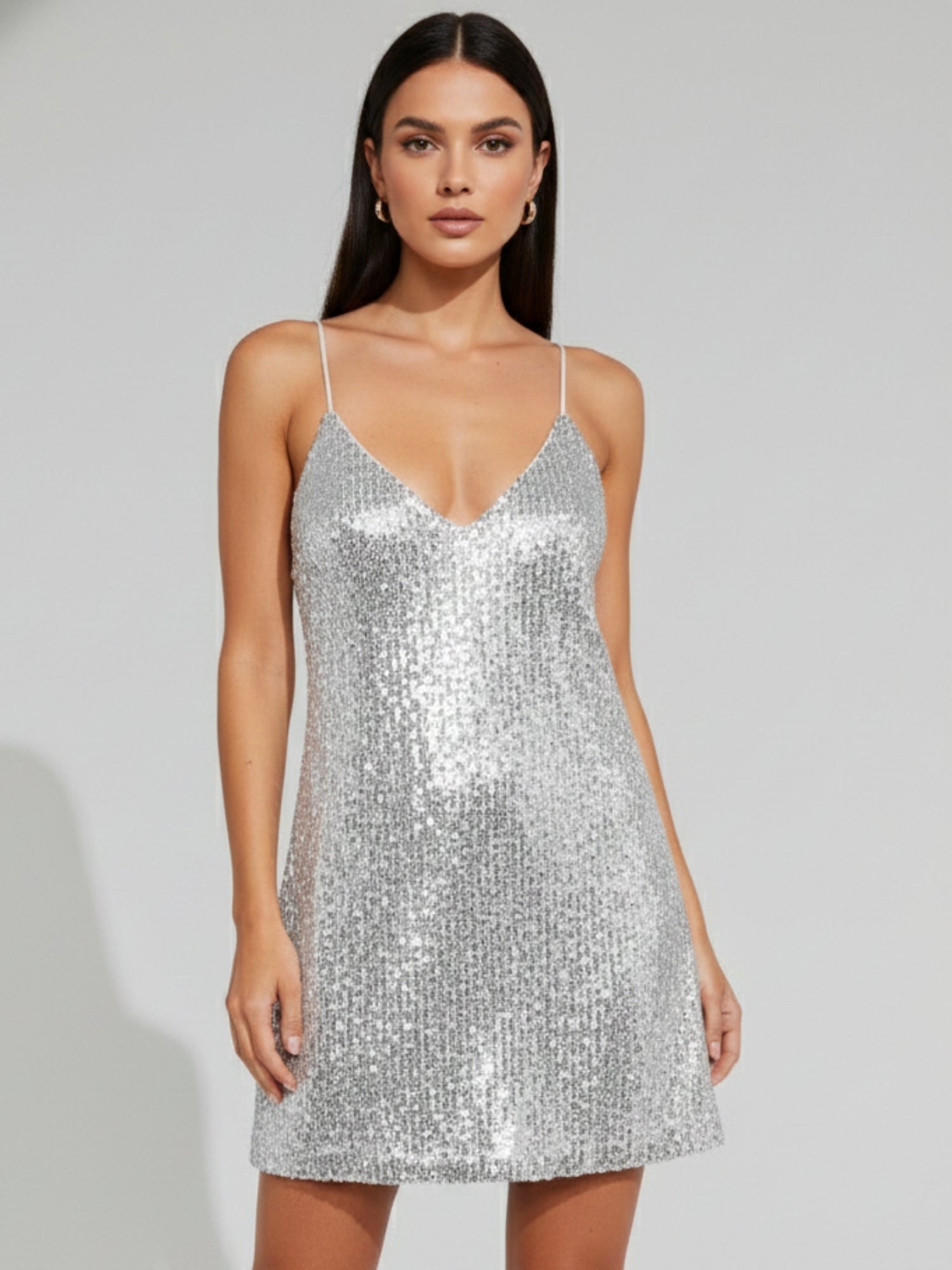 Sliver Spaghetti Strap Sequined Dress