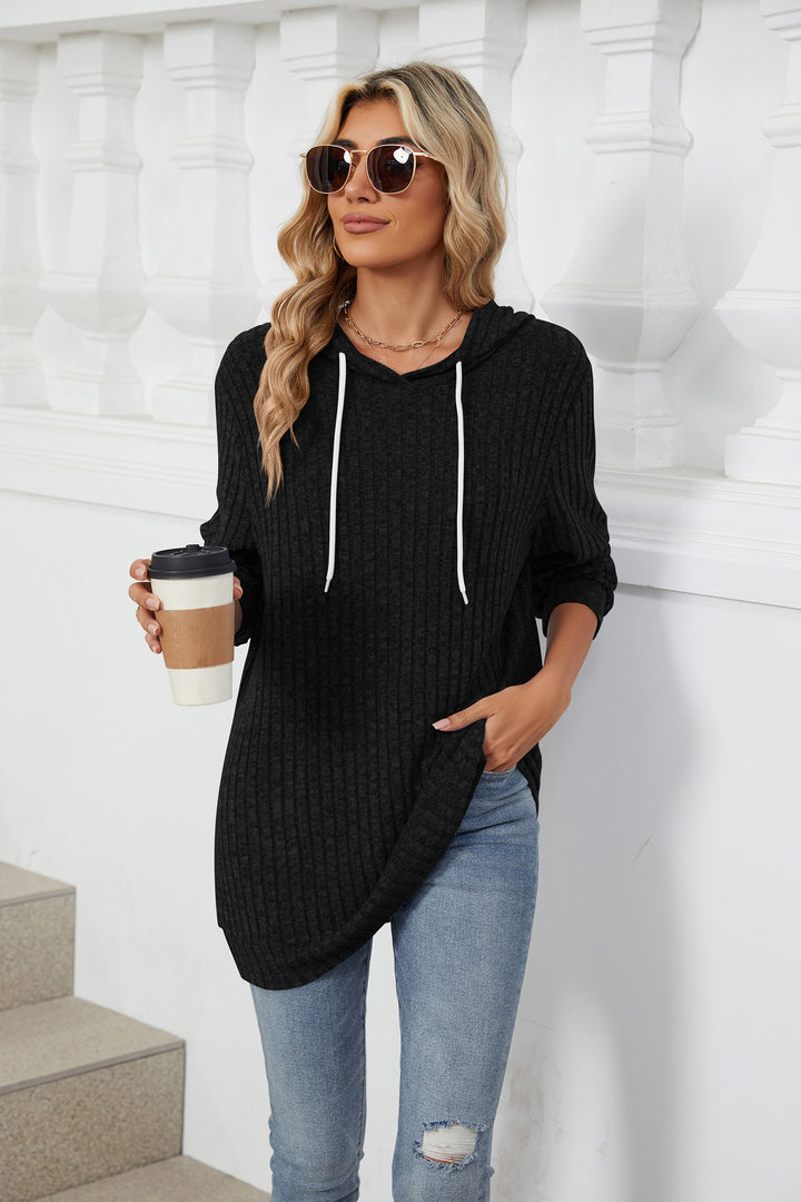Black Full Sleeves Solid Hooded Top
