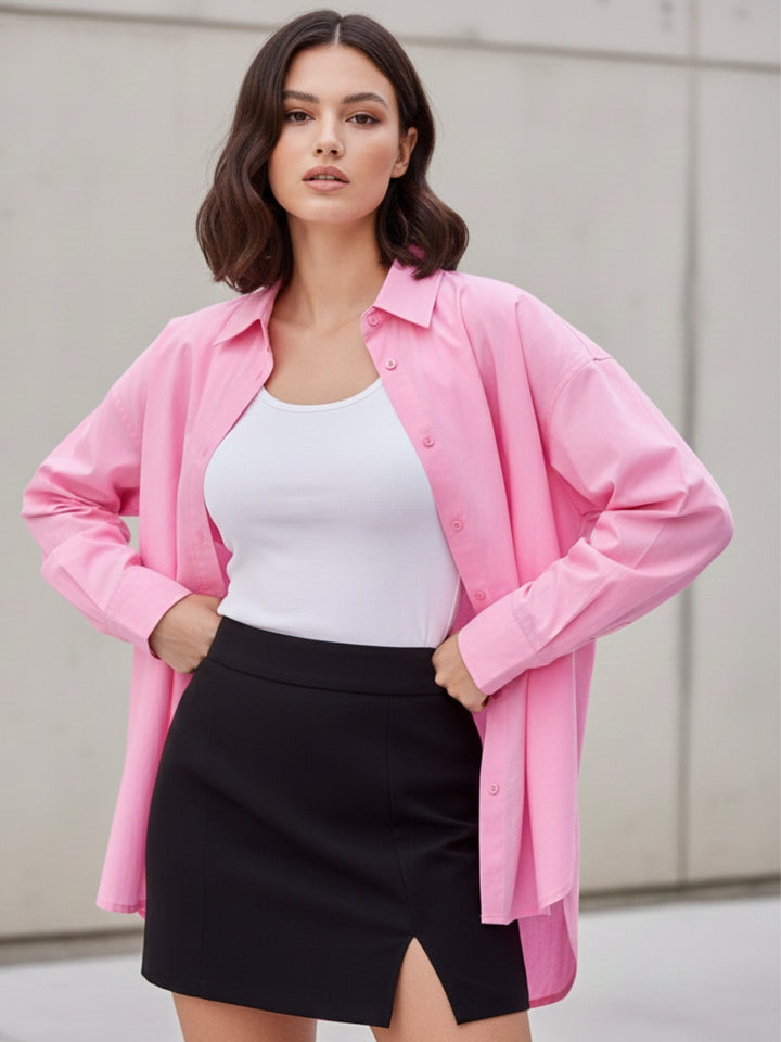Pink Oversized Full Sleeved Shirt